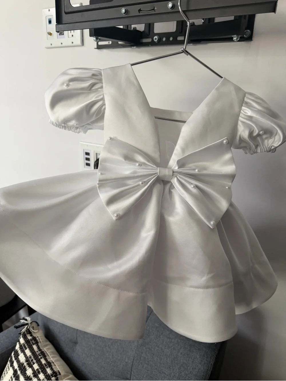 Flower Girl Dress with Pearls, Wedding girl Dress, Sati